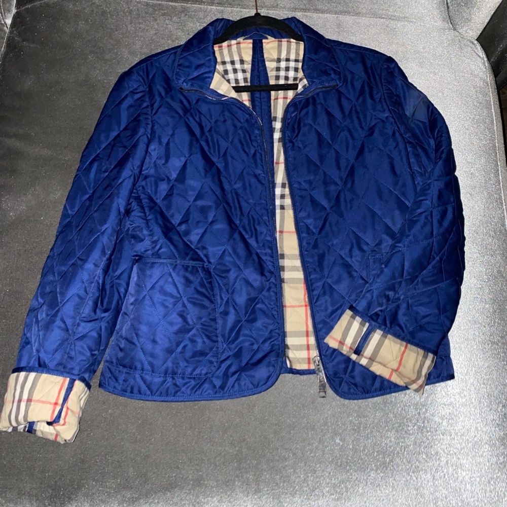 Authentic Burberry London Women's Quilted BLUE Zipper Jacket